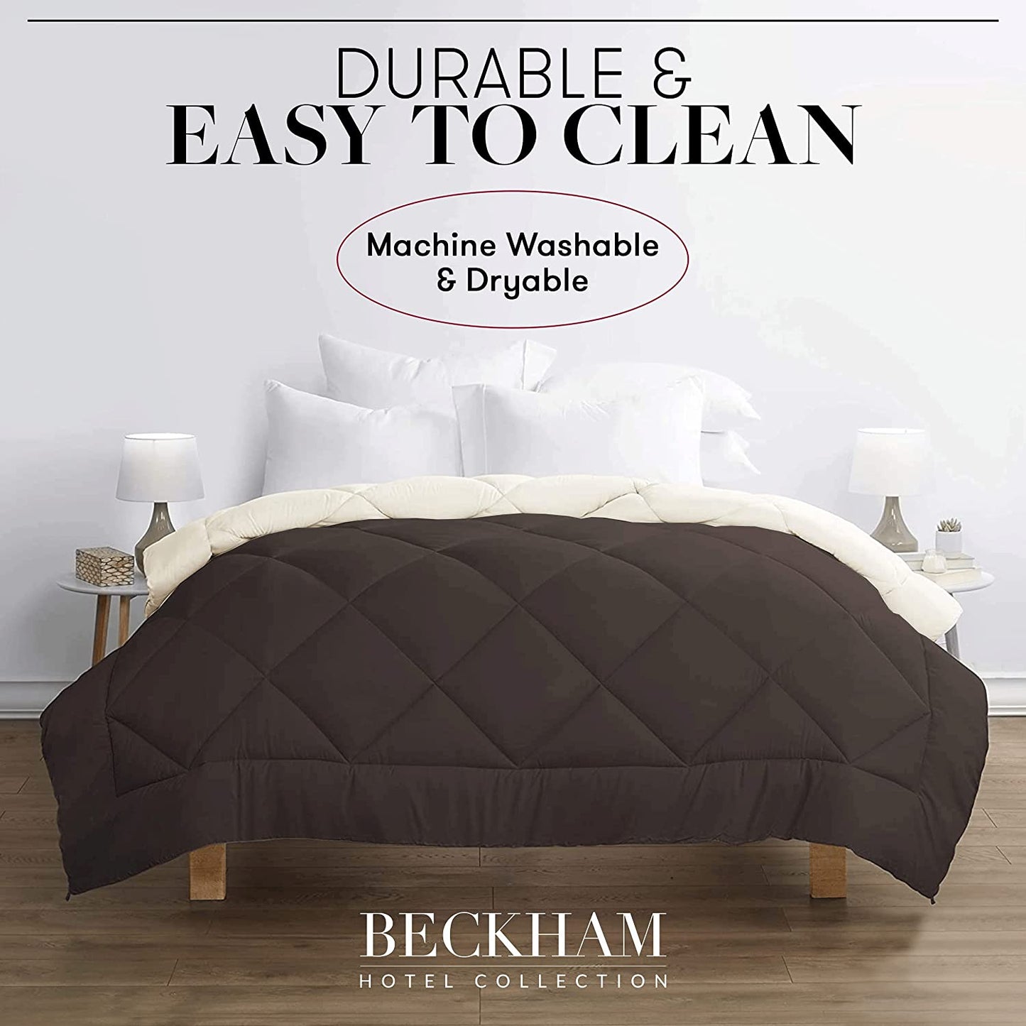 Beckham Hotel Collection Goose down Alternative Reversible Comforter - All Season - Premium Quality Luxury Hypoallergenic Comforter - Full/Queen - Grey/Black