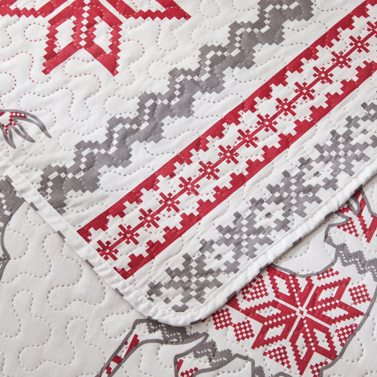 Christmas Red Gray Snowflake Bedding Sets Twin Size Reindeer Quilt Sets Lantarn Bedspread Coverlet Set with 2 Pillow Shams