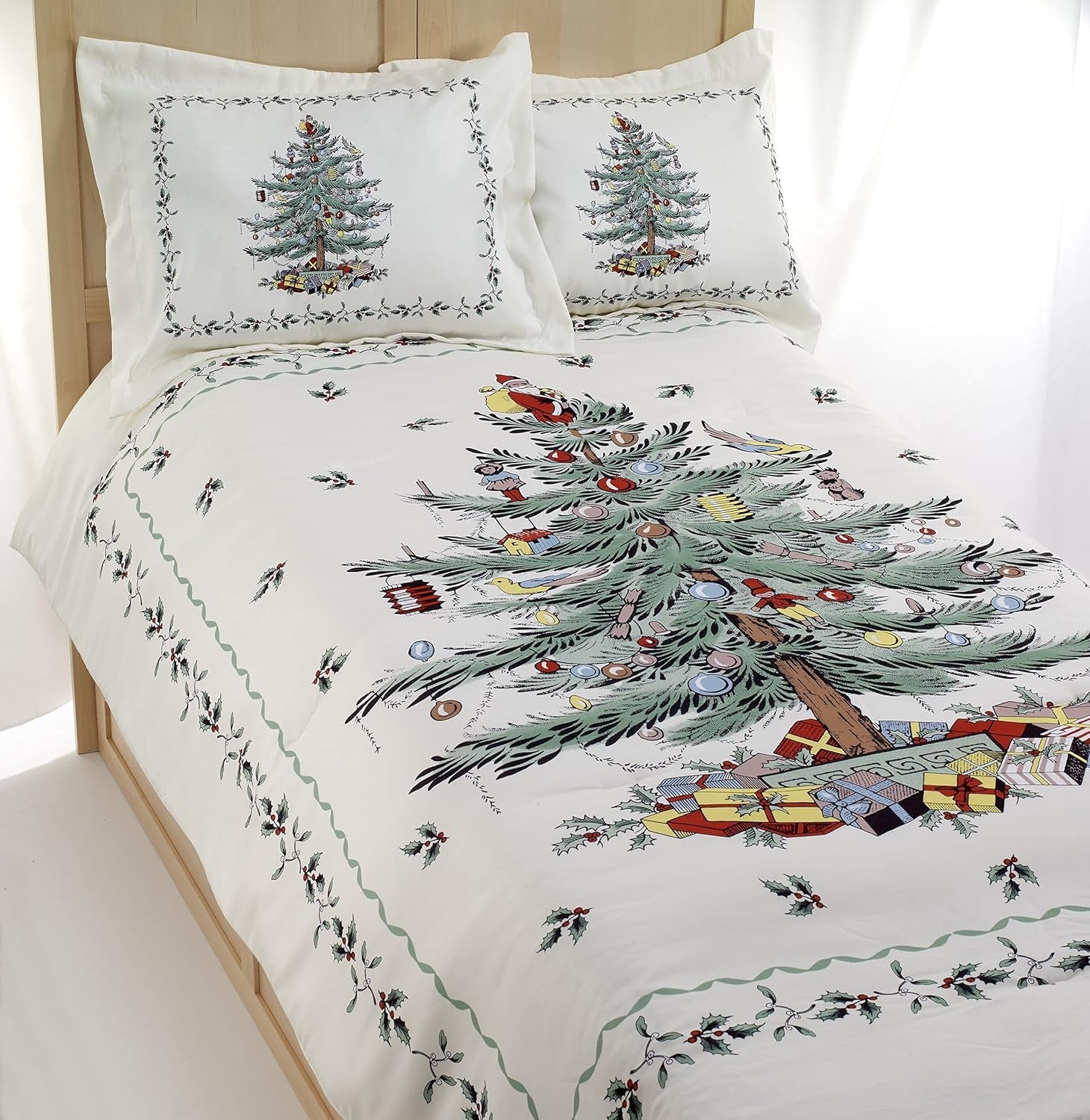 Spode - King Comforter Set, 3-Piece Bedding with Matching Shams, Holiday Room Decor Christmas Tree Ivory, King