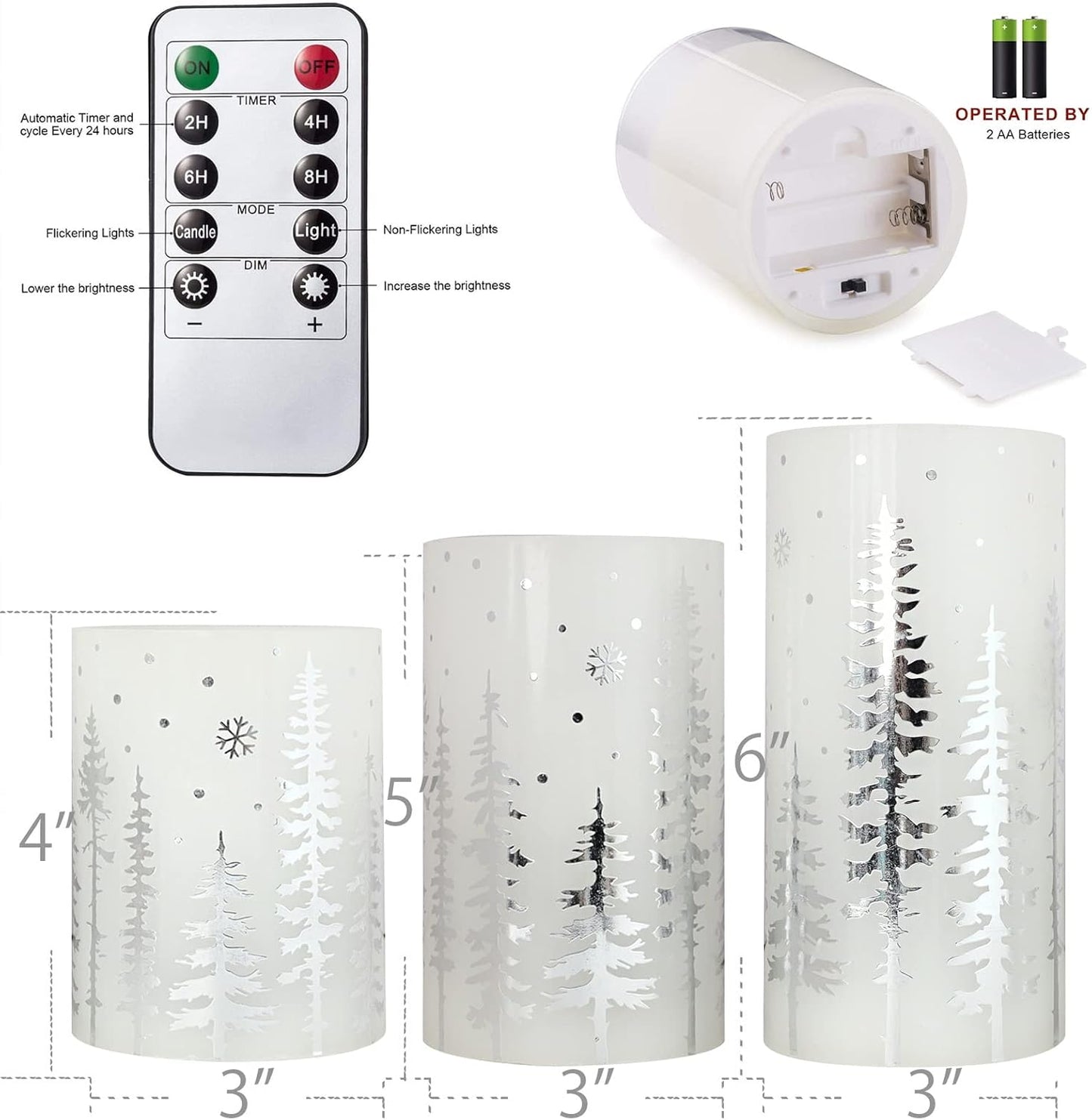 Christmas Flameless Pillar Candles, Holiday Led Candles with Timer Remote, Silver Battery Operated Flickering Candles for Christmas Home Decorations, Centerpiece.