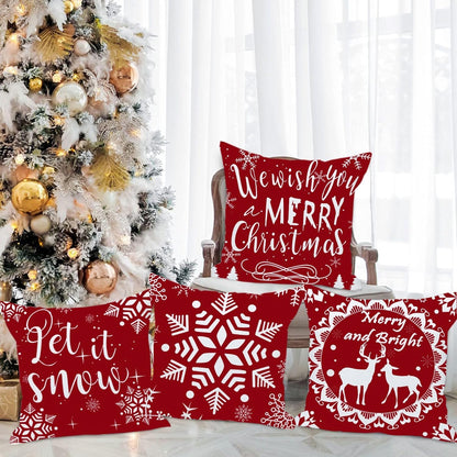 Merry Christmas Decorative Pillows Covers 22X22 Set of 4 for Christmas Decorations Red Christmas Tree Snowflake Winter Holiday Throw Pillow Cases Xmas Farmhouse Decor for Couch Sofa
