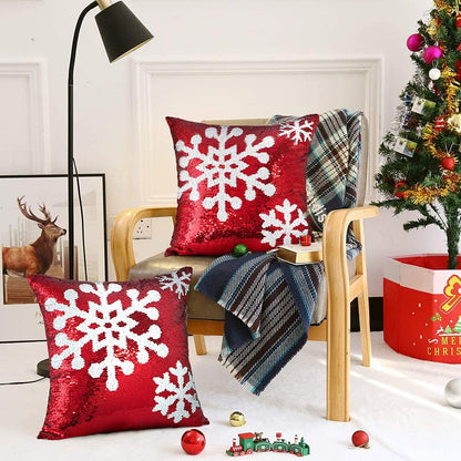 OTOSTAR Christmas Sequins Throw Pillow Covers 18X18 Inch Snowflake Winter Holiday Decorative Magical Sequin Pillowcases Decorations Gifts Cushion Case for Home Bed Sofa Car Couch Set of 2 (Snowflake)