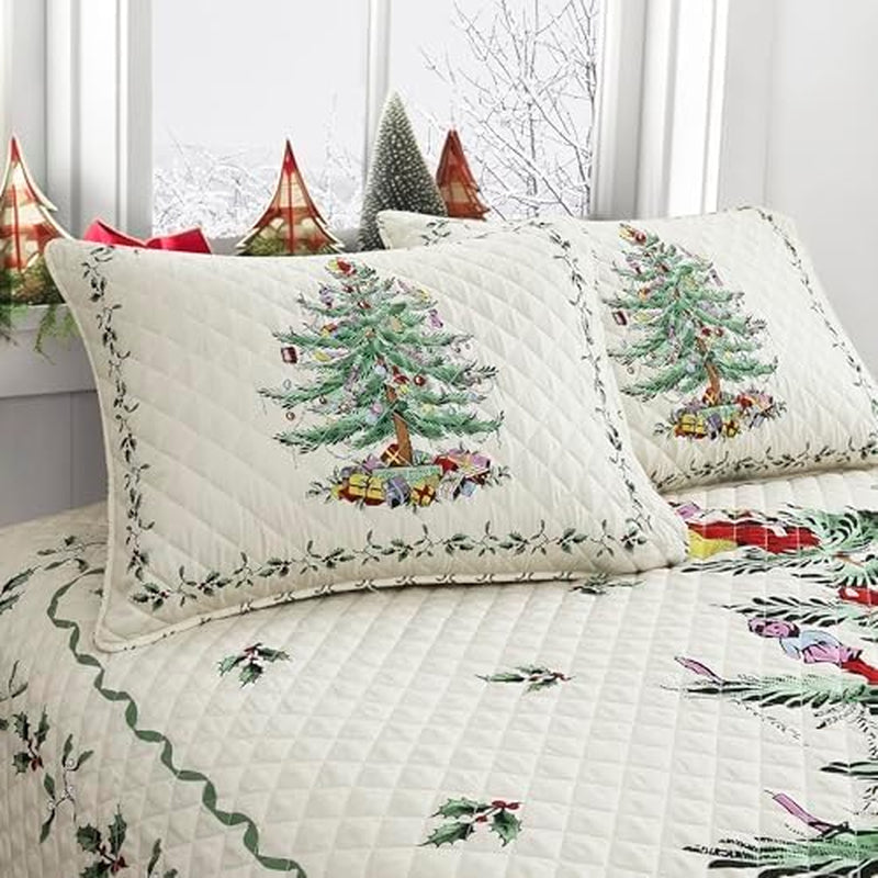 Spode - King Comforter Set, 3-Piece Bedding with Matching Shams, Holiday Room Decor Christmas Tree Ivory, King