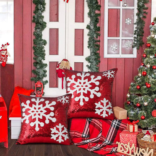 OTOSTAR Christmas Sequins Throw Pillow Covers 18X18 Inch Snowflake Winter Holiday Decorative Magical Sequin Pillowcases Decorations Gifts Cushion Case for Home Bed Sofa Car Couch Set of 2 (Snowflake)