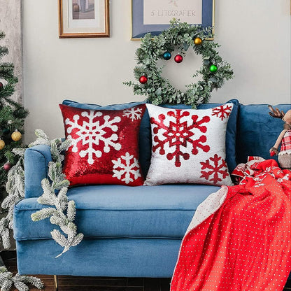 OTOSTAR Christmas Sequins Throw Pillow Covers 18X18 Inch Snowflake Winter Holiday Decorative Magical Sequin Pillowcases Decorations Gifts Cushion Case for Home Bed Sofa Car Couch Set of 2 (Snowflake)