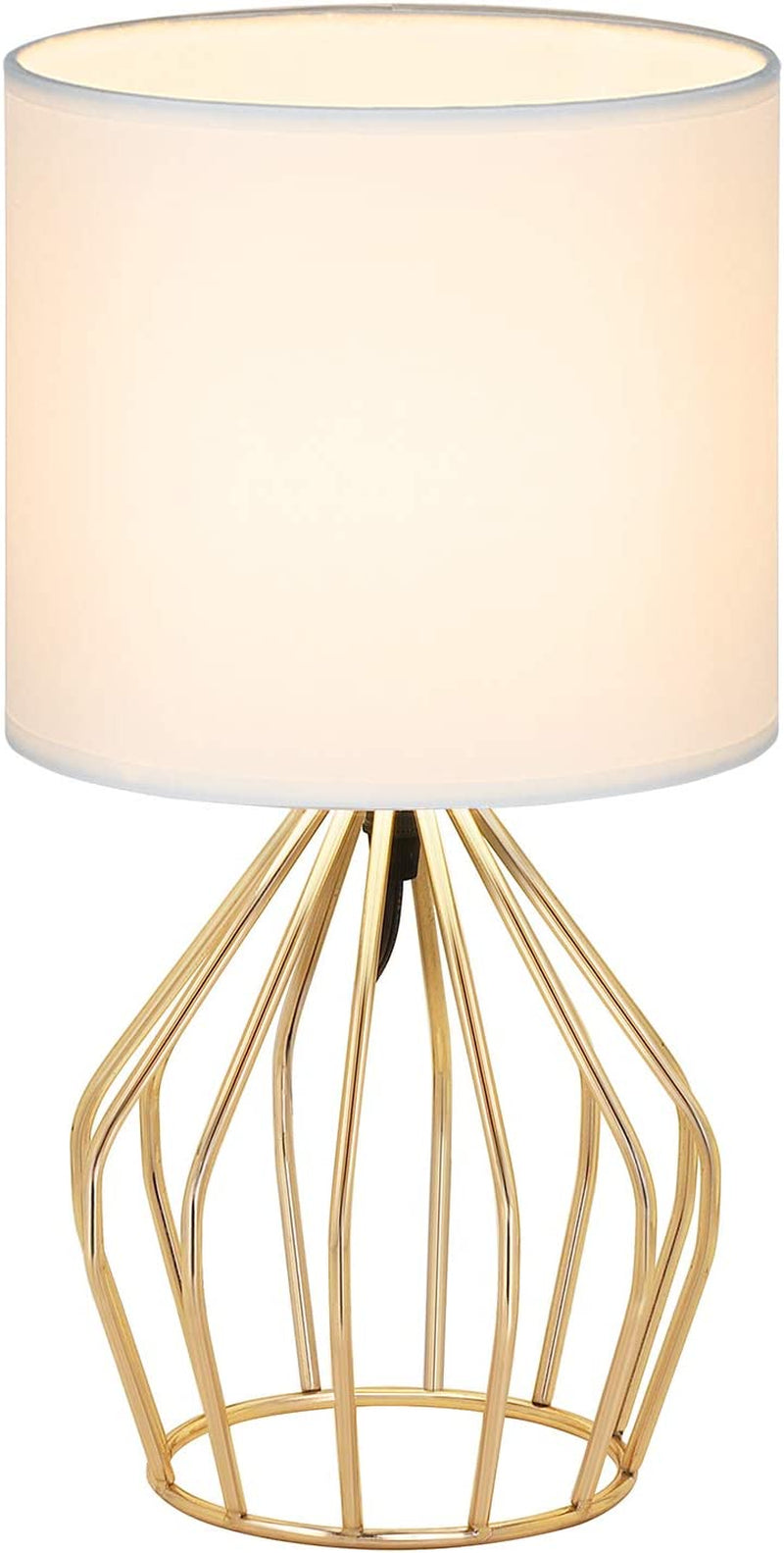 HAITRAL Gold Table Lamp - Modern Style Desk Lamp with Hollowed Out Base Linen Fabric Shade, Small Golden Bedside Lamp for Bedrooms, Living Room