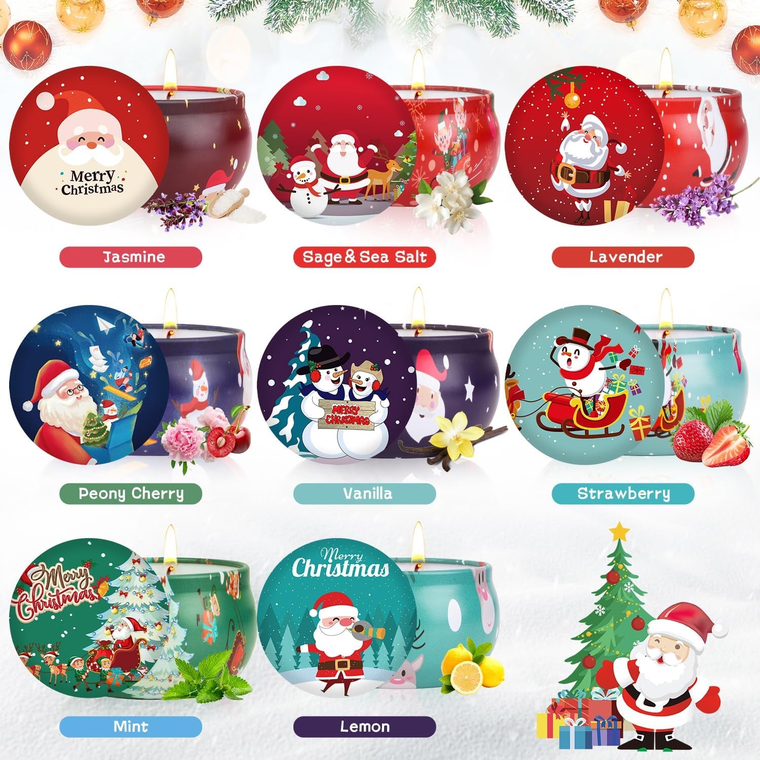 Christmas Candle Set, 8 Pack Christmas Scented Candles Gift Set, Bulk Stocking Stuffers for Coworkers Adults Women, Small Aromatherapy Candles Gift Baskets for Birthday Decoration Holiday