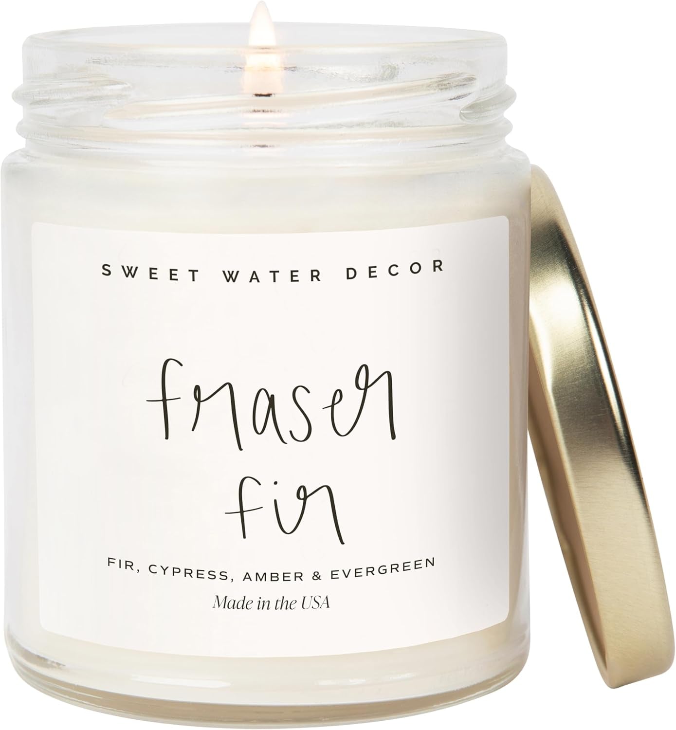 Sweet Water Decor Fraser Fir Candle - Evergreen, Cedar, Winter Holiday Scented Soy Christmas Candles for Home - 9Oz Clear Jar, 40 Hour Burn Time, Made in the USA