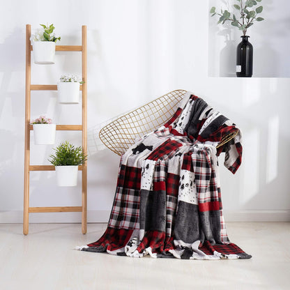 Elegant Comfort Velvet Touch Ultra Plush Christmas Holiday Printed Fleece Throw/Blanket-50 X 60Inch, (Patch), Patchwork