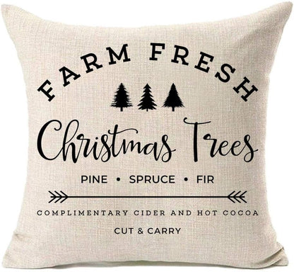 MFGNEH Farm Fresh Christmas Trees Cotton Linen Throw Pillow Covers Christmas Decor Cushion Case 20 X 20 Inch for Sofa,Farmhouse Pillow Cover