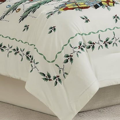 Spode - King Comforter Set, 3-Piece Bedding with Matching Shams, Holiday Room Decor Christmas Tree Ivory, King