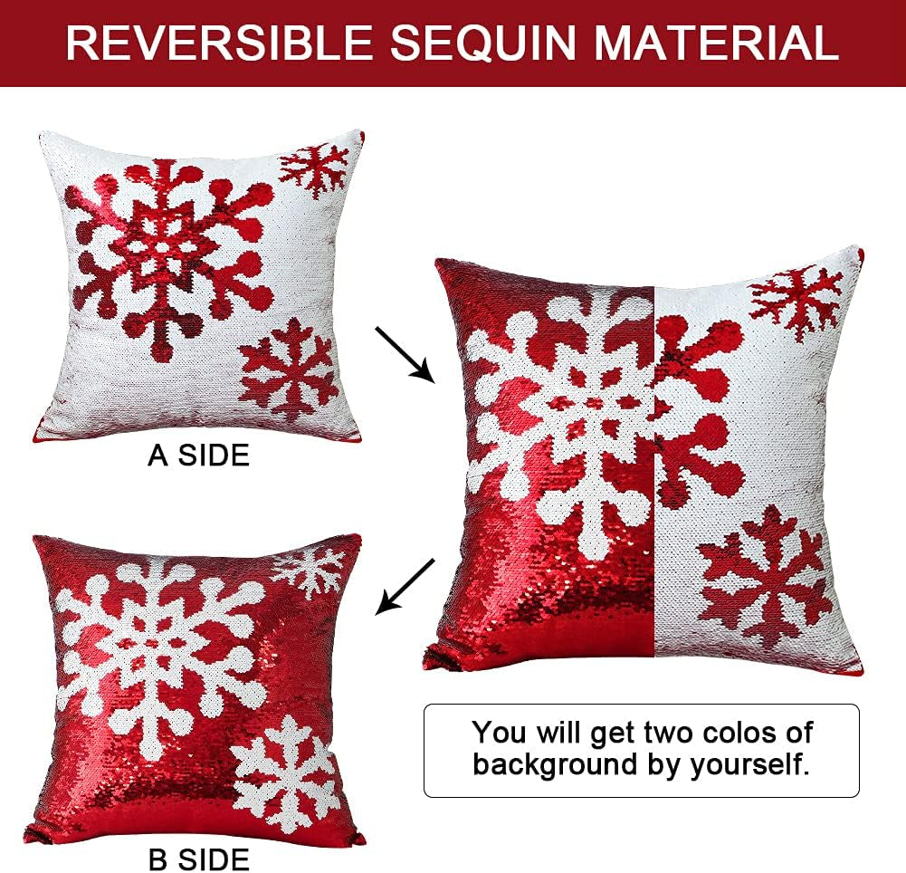 OTOSTAR Christmas Sequins Throw Pillow Covers 18X18 Inch Snowflake Winter Holiday Decorative Magical Sequin Pillowcases Decorations Gifts Cushion Case for Home Bed Sofa Car Couch Set of 2 (Snowflake)