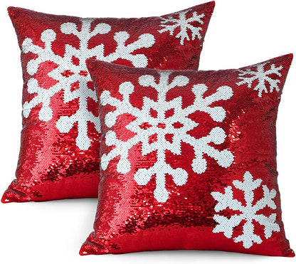 OTOSTAR Christmas Sequins Throw Pillow Covers 18X18 Inch Snowflake Winter Holiday Decorative Magical Sequin Pillowcases Decorations Gifts Cushion Case for Home Bed Sofa Car Couch Set of 2 (Snowflake)