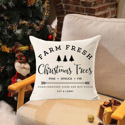 MFGNEH Farm Fresh Christmas Trees Cotton Linen Throw Pillow Covers Christmas Decor Cushion Case 20 X 20 Inch for Sofa,Farmhouse Pillow Cover