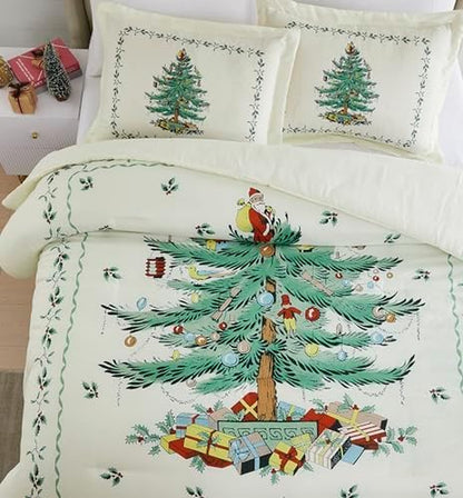 Spode - King Comforter Set, 3-Piece Bedding with Matching Shams, Holiday Room Decor Christmas Tree Ivory, King