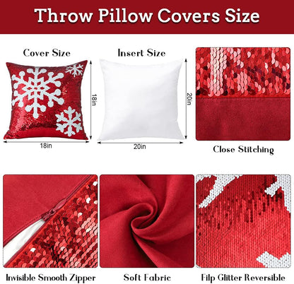 OTOSTAR Christmas Sequins Throw Pillow Covers 18X18 Inch Snowflake Winter Holiday Decorative Magical Sequin Pillowcases Decorations Gifts Cushion Case for Home Bed Sofa Car Couch Set of 2 (Snowflake)
