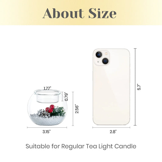 Set of 3 Christmas Tealight Holders: Glass Votive Candle Holders with Artificial Pinecone Holiday Table Decor for Centerpieces DIY Snow Scene Party Gifts