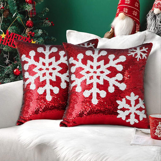 OTOSTAR Christmas Sequins Throw Pillow Covers 18X18 Inch Snowflake Winter Holiday Decorative Magical Sequin Pillowcases Decorations Gifts Cushion Case for Home Bed Sofa Car Couch Set of 2 (Snowflake)