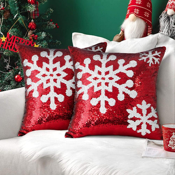 OTOSTAR Christmas Sequins Throw Pillow Covers 18X18 Inch Snowflake Winter Holiday Decorative Magical Sequin Pillowcases Decorations Gifts Cushion Case for Home Bed Sofa Car Couch Set of 2 (Snowflake)